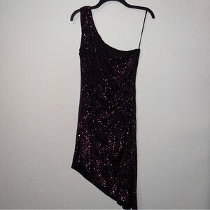 Nissa Asymmetrical Purple Sequin Embellished One Shoulder Dress